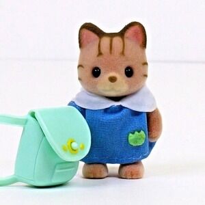 Calico Critters Sylvanian 18-BT Nursery Playmates Striped Cat Baby w/ Bookbag